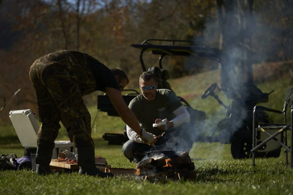 Campfire cooking after a morning hunting on the Beast Cart LE Electric Hunting Golf Cart